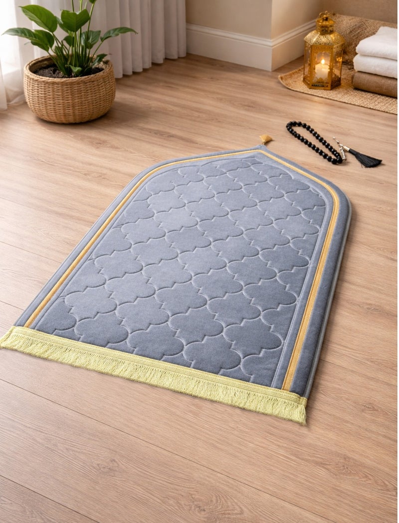 فابينني سجادة صلاة مملوءة بالفوم مع خرزات صلاة ناعمة ومضادة للانزلاق وقابلة للحمل وخفيفة الوزن للرجال والنساء هدية عيد رمضان 70 × 110 سم رمادي - Image 1